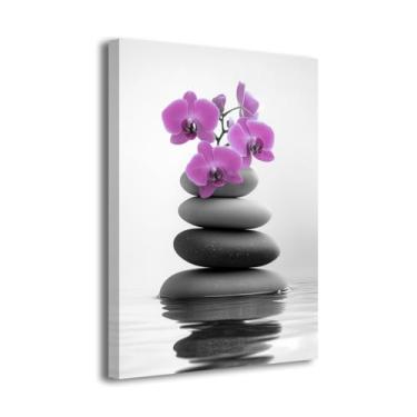 Imagem de CXHOSTENT Arte de parede de banheiro spa imagem zen spa pedra com flor de orquídea impressões em tela arte relaxar zen spa meditação pintura ioga escritório decoração emoldurada (rosa, 45,7 cm C x