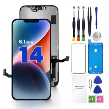 Imagem de Para substituição de tela do iPhone 14, tela LCD sensível ao toque 3D de 6,1 polegadas, kit de reparo Full HD Genverdix, conjunto de digitalizador com conjunto de ferramentas, protetor de tela de