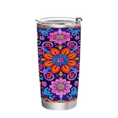 Imagem de Wassud Copo neon brilhante de 590 ml com tampa e canudo de parede dupla de aço inoxidável copo isolado para viagem caneca de café para bebidas frias e quentes