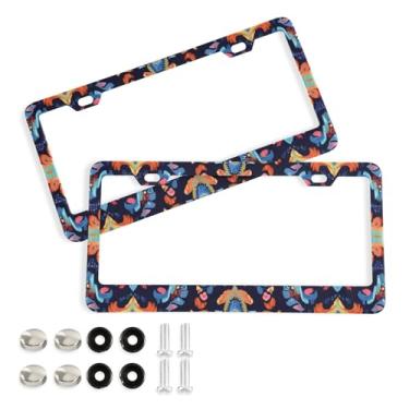 Imagem de CEBUGI Pacote com 2 molduras de placa de carro de alumínio capas de moldura de placa de carro com 2 furos Boho floral acessórios automotivos para placas dianteiras e traseiras orifício elíptico