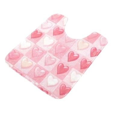 Imagem de Burbuja Conjunto de tapete de banheiro xadrez com coração dos namorados, tapete de banho macio e absorvente, base de vaso sanitário antiderrapante para banheiro