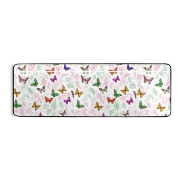 Imagem de Burbuja Tapete de corredor de folhas de borboletas coloridas 61 x 183 cm, tapete lavável antiderrapante com suporte de borracha, tapete para sala de estar, corredor, decoração de casa