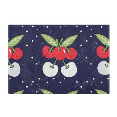 Imagem de Burbuja Cherries on Dark Blue Tapete de Banheiro, Extra Macio Absorvente Tapete de Banheiro com Base Antiderrapante para Banheiro, Banheira, Chuveiro, 41 x 61 cm