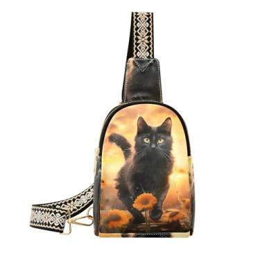 Imagem de CEBUGI Bolsa tiracolo de couro preta pequena para mulheres, pochete transversal para caminhadas, viagens ao ar livre