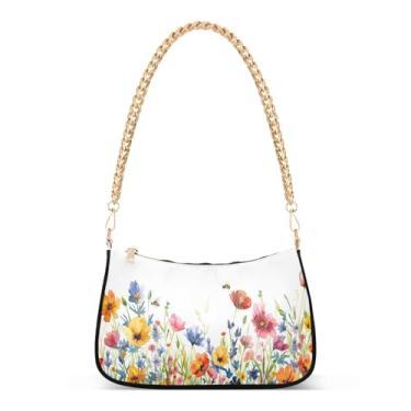 Imagem de CEBUGI Bolsas transversais femininas bolsa de ombro aquarela flores silvestres bolsa clutch elegante com alça de corrente