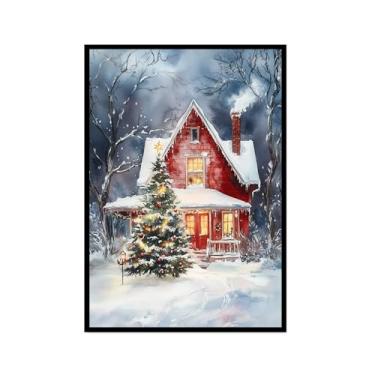 Imagem de Impressão de pôster de arte de parede retrô de Natal Papai Noel alce paisagem de inverno imagens de Natal para bar em casa, bar, cozinha, café, loja, decoração de férias (SKU4,20,3x30,5 cm = (20 x 30