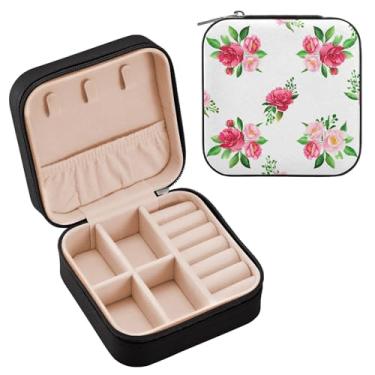 Imagem de YETTASBIN Caixa de joias de flores em aquarela para adolescentes, meninas, mulheres, presente de aniversário, Natal, caixa de armazenamento portátil de couro PU, mini estojo de joias de viagem para