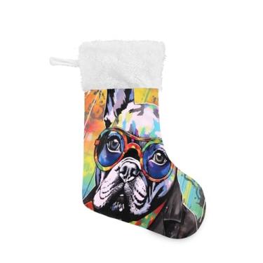 Imagem de xigua Meia de Natal de cachorro colorida fofa personalizada grande meia de doces para pendurar presente de Natal para decoração de festa de férias em família, decoração de lareira