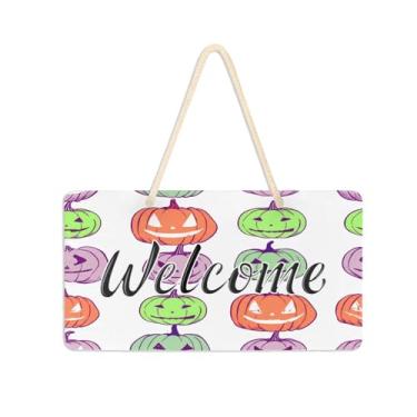 Imagem de Burbuja Placa de boas-vindas Pumpkins para porta da frente, placa de boas-vindas de PVC para decoração de férias, 15 x 28 cm