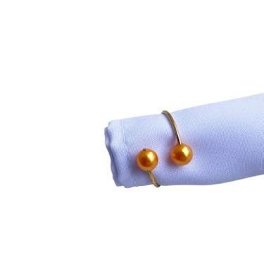 Imagem de Kit Anel Porta Guardanapo Casamento Mesa Posta Único Metalico Com Perola(Laranja,12)