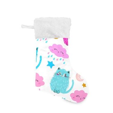 Imagem de Burbuja Meia de Natal para gatos fofos de 45,7 cm com punho branco, decorações de festa de Natal em família, pacote com 2