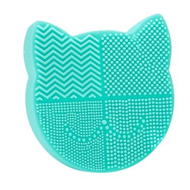 Imagem de Tapete 2 em 1 para Limpeza e Secagem de Pincéis de Maquiagem em Silicone Antiderrapante – Design Gato, Esponja Limpeza Profunda + Suporte Secagem Portátil Verde