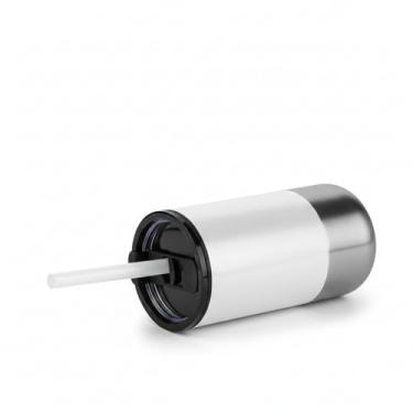 Imagem de Copo Térmico com Tampa e Canudo Inox 550ml – Preto e Branco – Parede Dupla – Base Antiderrapante – Ideal para Trabalho, Academia e Uso Diário (Branco)