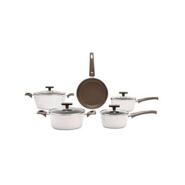Imagem de Jogo de Panelas Brinox Antiaderente Ceramic Life 5 Peças Organika com Indução Nata Branco