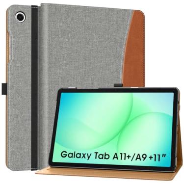 Imagem de MoKo Capa para Samsung Galaxy Tab A11+/A11 Plus/A9+/A9 Plus 11 polegadas 2025/2023, capa fólio de couro PU multi-ângulo com alça de mão, bolso, despertar/hibernar automaticamente, cinza e marrom