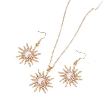 Imagem de Conjunto de joias Sun para mulheres, pingente de ouro, colar delicado, gargantilha vintage, brincos pendentes para uso diário, joias minimalistas, presentes