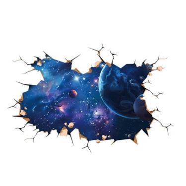 Imagem de MaiKeAYang Decalques de parede 3D murais removíveis vinil paredes decorações espaço universo planeta para sala de estar quartos de bebê quarto banheiro casa parede decoração DIY