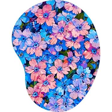 Imagem de Mouse Pad Ergonômico Gota Arte Floral Pintado Azul Rosa