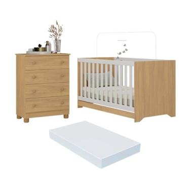 Imagem de Berço Americano 3 em 1 com Colchão Incluso e Cômoda 4 Gavetas Allegra Multimóveis Mp4700 Madeirado
