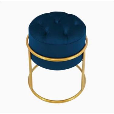 Imagem de Puff Decorativo Argola em Ferro com Veludo – Banqueta para Quarto Sala e Penteadeira Moderna (Azul,Rose)