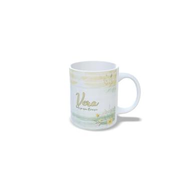 Imagem de Caneca de Cerâmica Personalizada Alice com Design Floral, Branco e Amarelo, 325 ml (v)