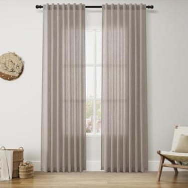 Imagem de Nanspring Cortinas de linho bege pedra 213 cm de comprimento para sala de estar, filtro de luz, semitransparente, aba traseira, simples, moderna, elegante, casa de fazenda, cortinas luxuosas para