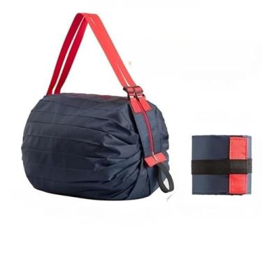Imagem de Bolsa de compras dobrável com cinto ajustável, impermeável, portátil, para viagem, bolsa de praia, reutilizável, sacola de compras de supermercado, Azul
