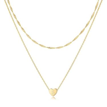 Imagem de 1 colar de camada dupla banhado a prata com letras A-Z para mulheres, joia fina, presente para mamãe, 39+6cm, Cobre, Sem Pedra Preciosa