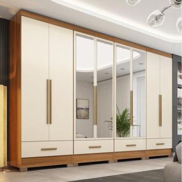 Imagem de Quarto Modulado 100% MDF 4 Peças 8 Portas 4 Gavetas com Espelhos Smart