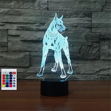 Imagem de SUPERHONGJIHAO Luz noturna para crianças, lâmpada LED Doberman 3D com controle remoto, 16 mudanças, presente de aniversário de Natal para crianças