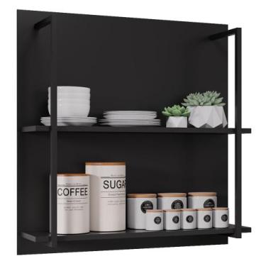 Imagem de Prateleira Industrial Cozinha Dupla com Painel Flora M24 Preto - Mpoze