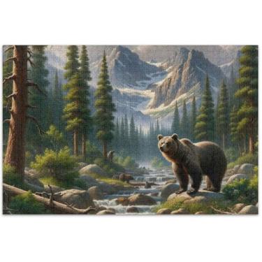 Imagem de Quebra-cabeça personalizado com impressão de urso de paisagem de montanha 500 peças para adultos, brinquedo, arte, família, quebra-cabeças, jogos, presentes técnicos, 51 x 35 cm