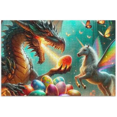 Imagem de Quebra-cabeça dragão unicórnio ovos de Páscoa para adultos 500 peças arte animal quebra-cabeça mordaça presente jogo quebra-cabeça presentes