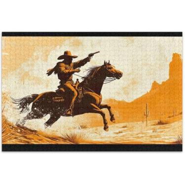 Imagem de Quebra-cabeças personalizados de cavalo caubói deserto de 1000 peças para adultos, quebra-cabeças, presentes exclusivos para adultos, arte, brinquedo, pintura, 75 x 40 cm