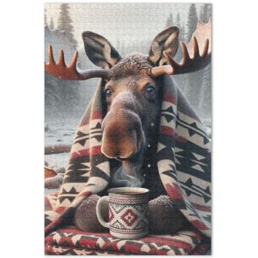 Imagem de Quebra-cabeças engraçados com estampa de animais de alce para adultos, 1000 peças, decoração de casa, arte, divertido, brinquedo adulto, quebra-cabeça, presentes, 75 x 40 cm