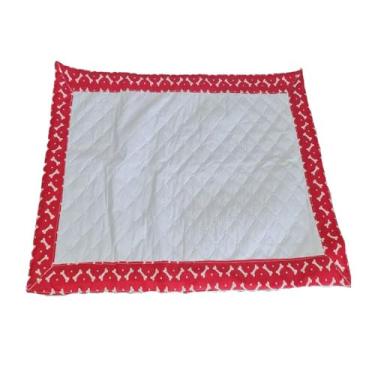 Imagem de Tapete Higiênico Pet Impermeável Grande Reutilizável, Lavável, Microfibra, 70x100cm, Base Matelada (Ossinho Vermelho, Grande)