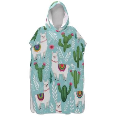 Imagem de Joisal Roupão de mudança para adultos, poncho de surfe, praia, banho, toalhas com capuz, absorventes fofos, lhamas, cacto, azul, ponchos adultos para mulheres