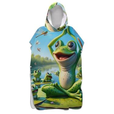 Imagem de TSENQUE Poncho de surfe engraçado verde fofo para trocador adulto plus size ponchos de praia para homens praia moletom toalha natação