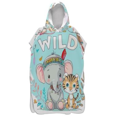Imagem de Joisal Poncho de surfe plus size para trocador adulto toalhas de banho com capuz bonito desenho elefante tigre ponchos de praia para homens