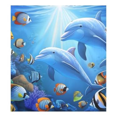 Imagem de Adesivo magnético Dolphins Corals Fish Frigorífico Painel, Adesivo magnético para lava-louças Decalque de geladeira 58,4 cm L x 66 cm A