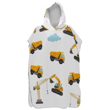 Imagem de Joisal Roupão absorvente para trocador de poncho de surfe para praia Adul toalha com capuz floral bonito veículos de construção branco ponchos femininos com capuz