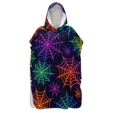 Imagem de TSENQUE Tias de aranha neon coloridas poncho de surfe roupão de banho com capuz toalha de banho vestível ponchos adultos para mulheres