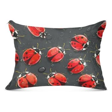 Imagem de Red Ladybugs Black Spots Fronha Decorativa Poliéster Padrão Queen King Size Fronha Linda Cama Grande Fronha de Travesseiro, King Size, 50,8 cm x 101,6 cm