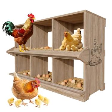 Imagem de Caixa de assento, caixa de ninho de madeira com 6 compartimentos para galinhas com poleiro giratório, caixas de postura de ovos de galinha para galinhas, patos, galinhas