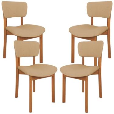 Imagem de Kit 04 Cadeiras Para Sala de Jantar Cozinha Living Estofada Dara L02 Linho Bege Escuro - Lyam Decor