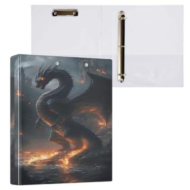Imagem de Fichário de dragão preto feroz com 3 anéis, pranchetas pequenas, material escolar