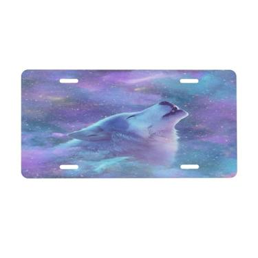 Imagem de Placa de licença Galaxy Purple Wolf para frente do carro placas de carro alumínio metal adequado para caminhão, placa de porta de carro, bar, café, acessórios automotivos para homens e mulheres 15 x