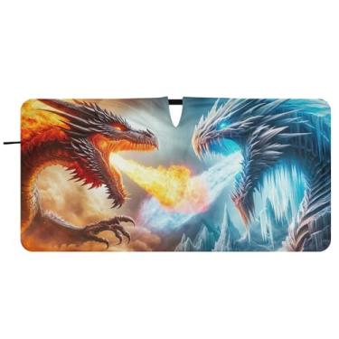 Imagem de Guarda-sol com estampa de dragão de gelo de fogo para para-brisa de carro engraçado dobrável para para-brisa dianteiro estampa animal, 76 cm x 149 cm