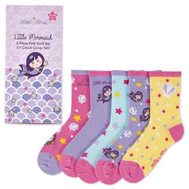 Imagem de Meias Estampadas Infantis Little Mermaid Kit 5 Peças Tamanho 27-30 Mil
