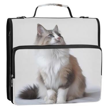 Imagem de Cute Cat Ragdoll Kitten 3 anéis de 3 argolas organizador de fichário resistente com zíper bolsa de fichário ensino médio com alça para portfólio de 500 folhas